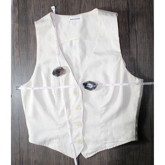 Reformation Women's Devin Cropped Ivory Oyster Twill Vest Top Size 6 - Picture 7 of 11